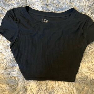 Aerie Black Fitted Cap Sleeve Crop Top